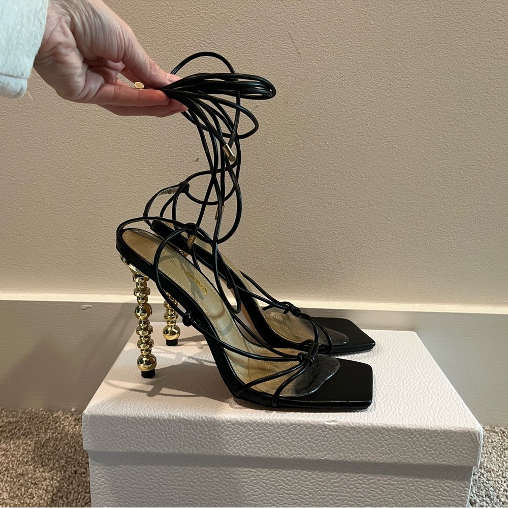 Fashion Nova Black and Gold Heels